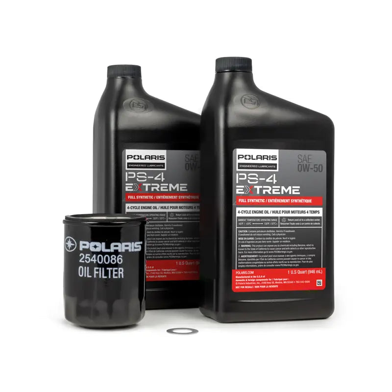 Polaris Full Synthetic Oil Change Kit, 2 Qts. Of PS-4 Extreme Engine Oil, 1 Oil Filter and Crush Washer, Part 2890056
