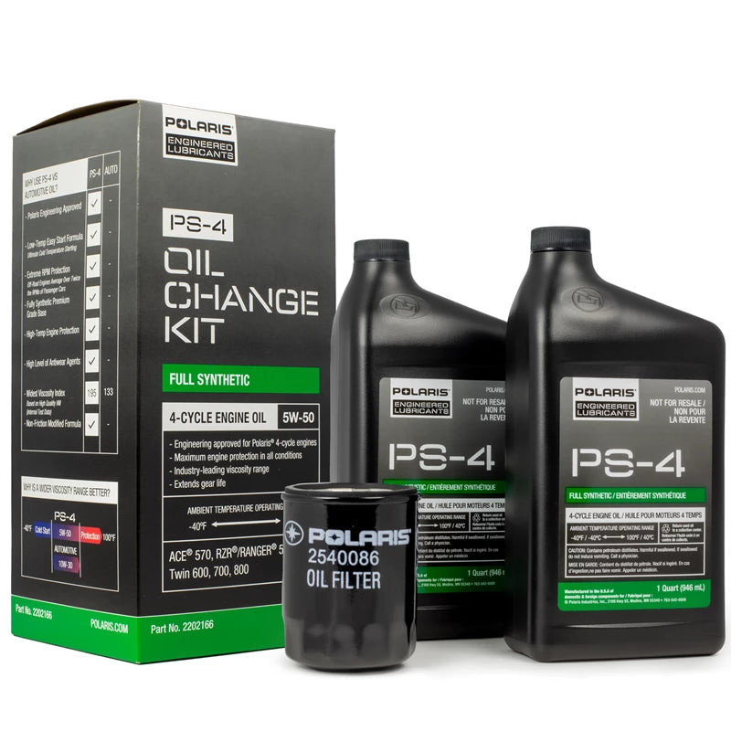 Polaris Full Synthetic Oil Change Kit, 2202166, 2 Quarts of PS-4 Engine Oil and 1 Oil Filter