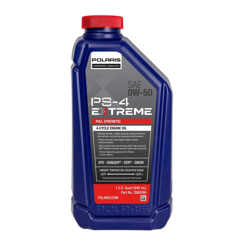 Polaris PS-4 Extreme Full Synthetic 0W-50 Engine Oil, 4-Stroke Engines, 2889395, 1 Quart - The Parts Lodge