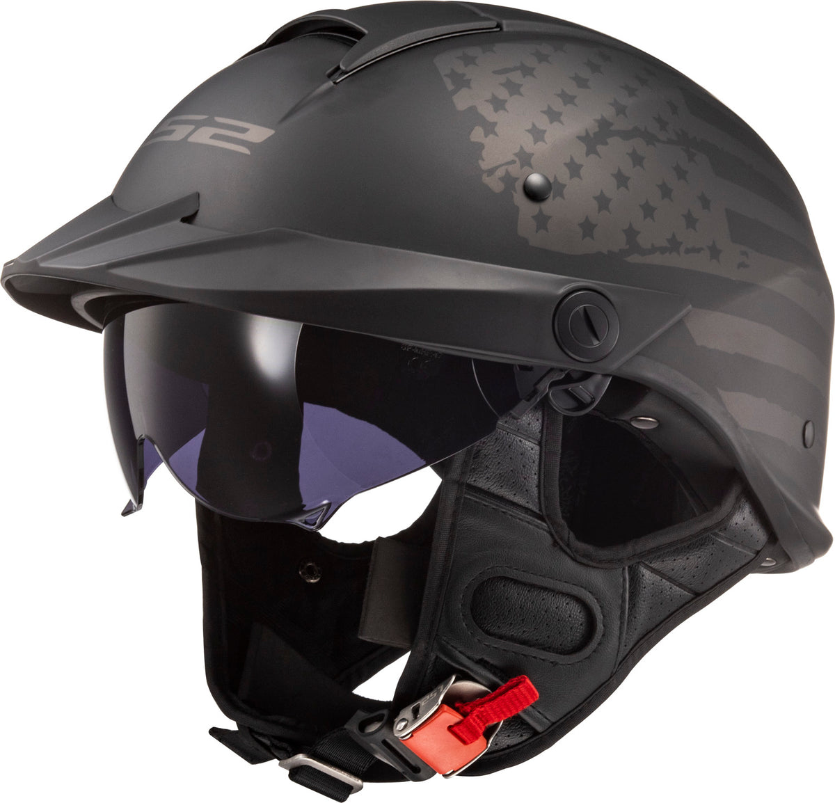 ls2 half helmet with integrated sun shield LS2 Rebellion 1812 Half Motorcycle Helmet W/ SunShield
